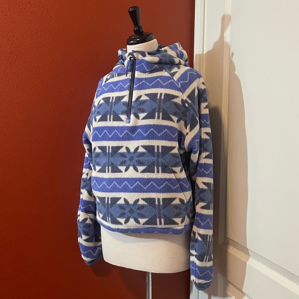 Outdoor Voices Womenβs Primo Fleeceβ 1/4 Zip Pullover Blue Southwestern Sweater